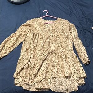 SHEIN Tan Tiered Puff Sleeve Mini Dress